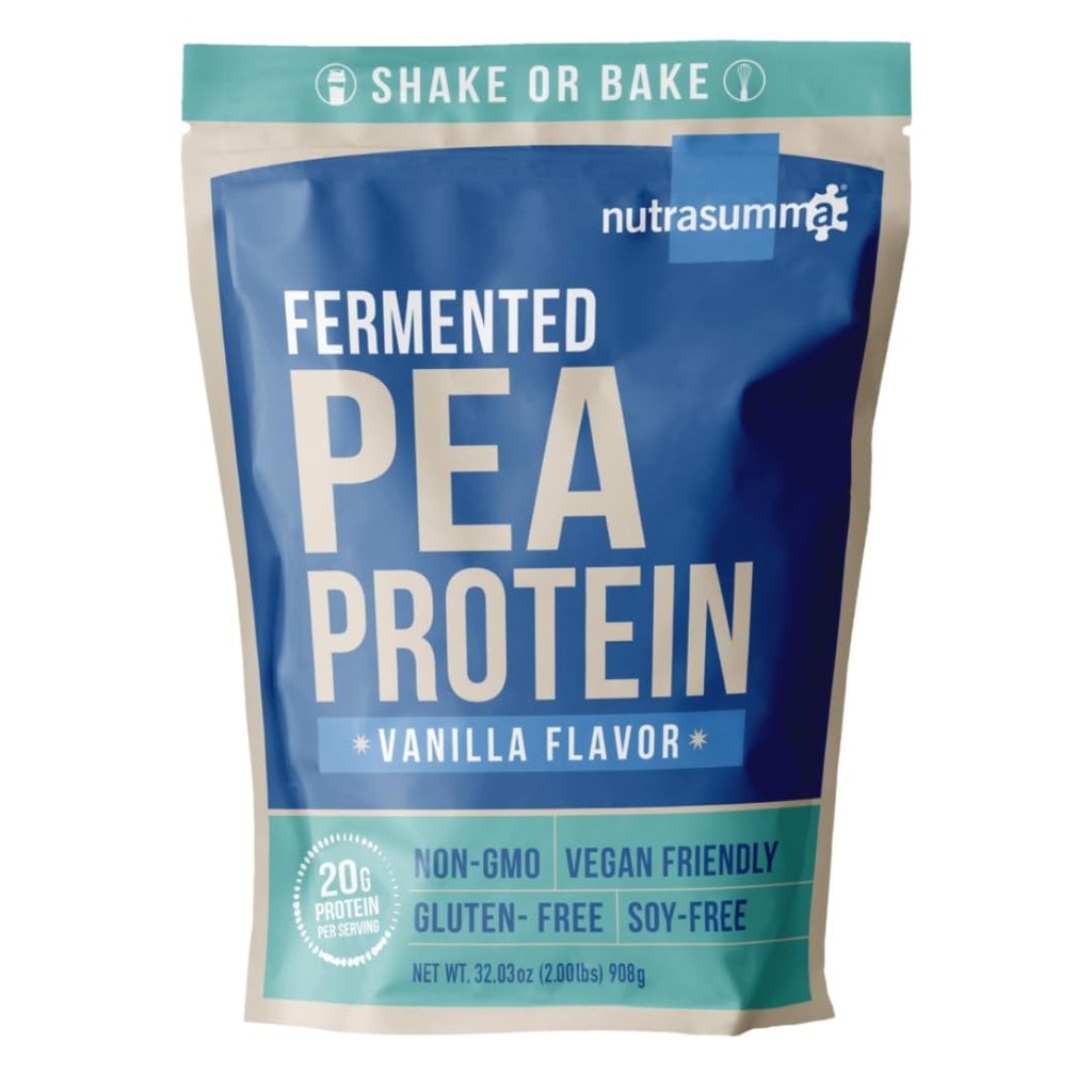 Nutrasumma Pea Protein Powder, Vanilla Vegan Flavor, 100% με βάση το φυτό, χωρίς τεχνητά γλυκαντικά, μη ΓΤΟ, Χωρίς γλουτένη & χωρίς σόγια, 2 LB