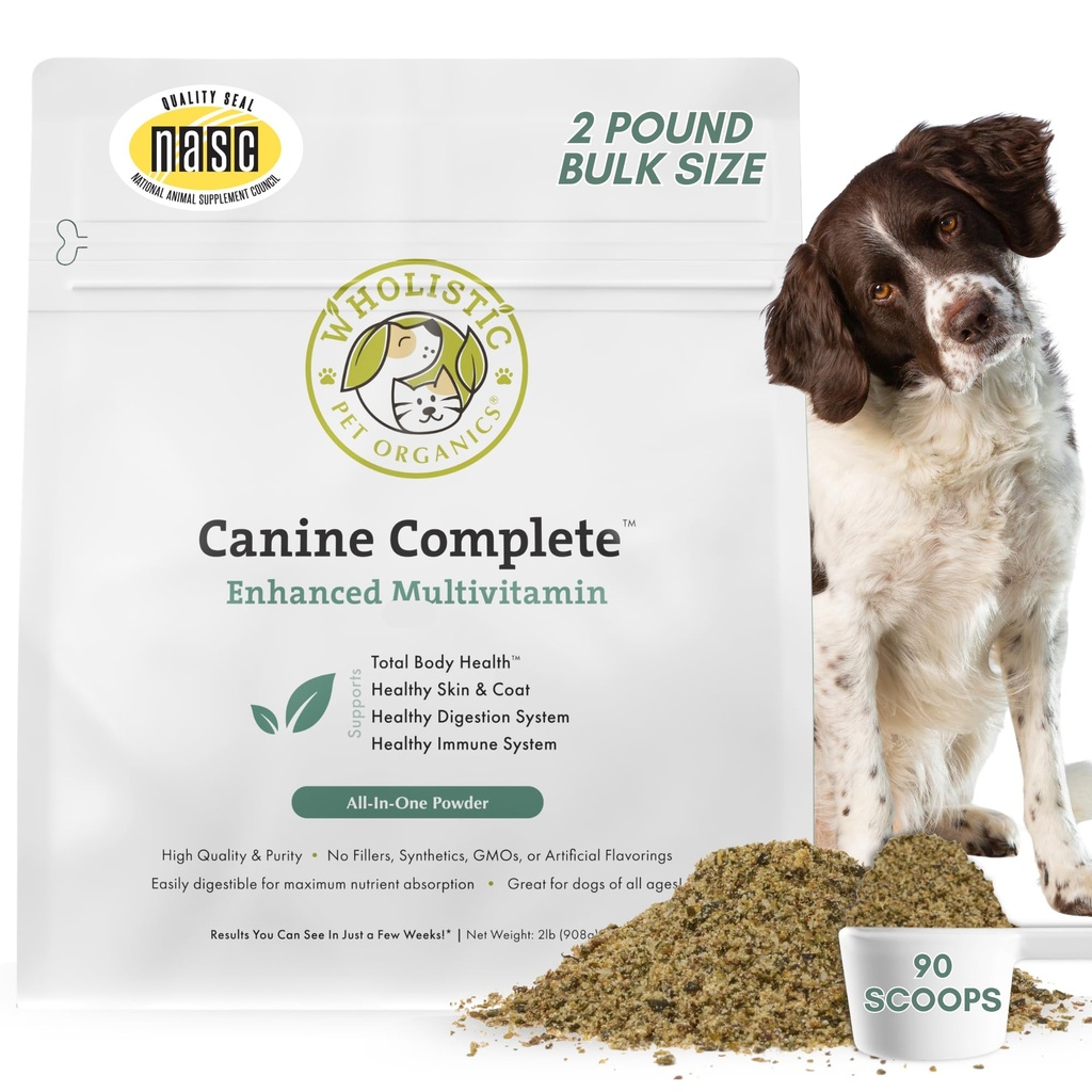 Wholistic Organics Pet Canine Complete - Σκύλος Multivitamin Powder - 2 Lb - Daily Dog Βιταμίνες και Συμπληρώματα για τα Σπιτικά Τρόφιμα - Ανοσοποιητικό Σύστημα, Δέρμα, Coat & Συνολική Υγεία - Μικρή και Μεγάλη Φυλή
