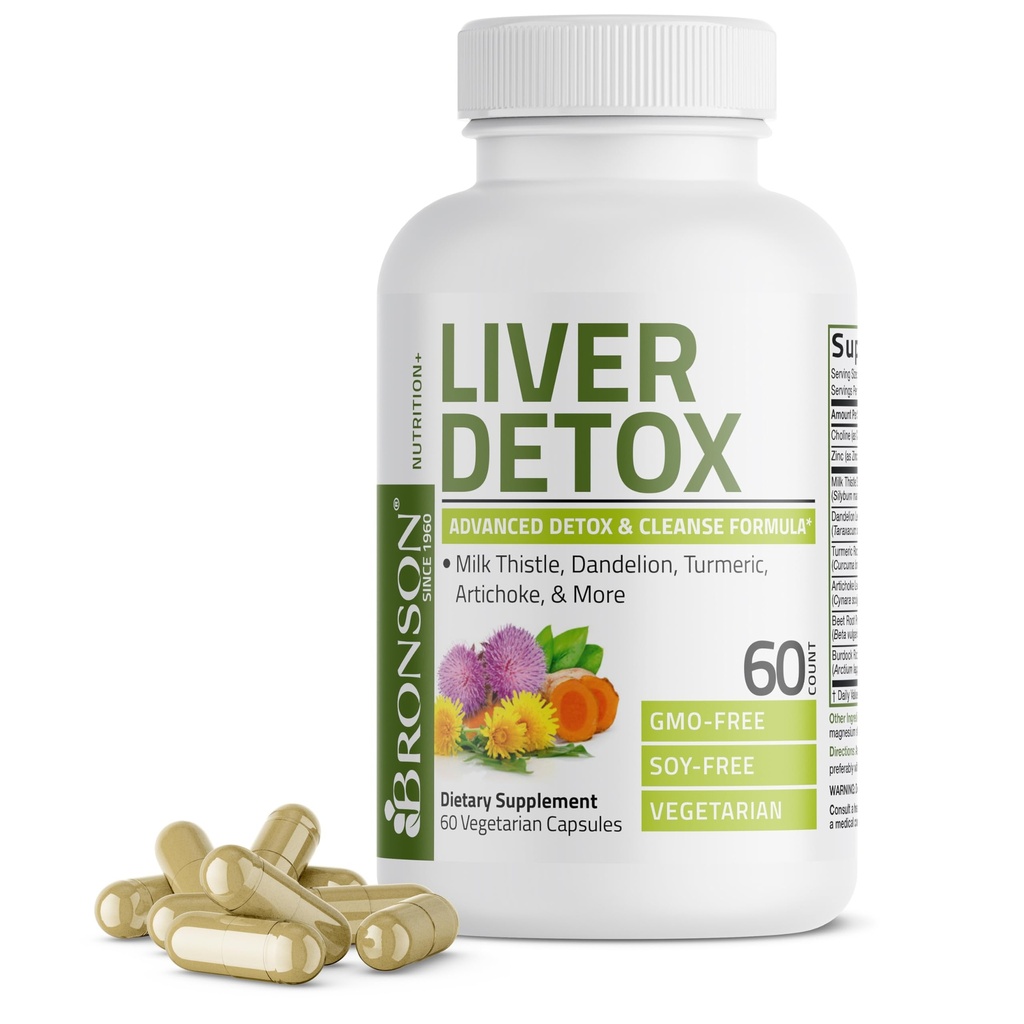 Bronson Liver Detox Advanced Detox & Cleansing Formula Supports Health Liver Function with Milk Thistle, Dandelion Extract, Turmeric, Artichoke Leaf & More, Non-GMO, 60 Vegetarian Capsules