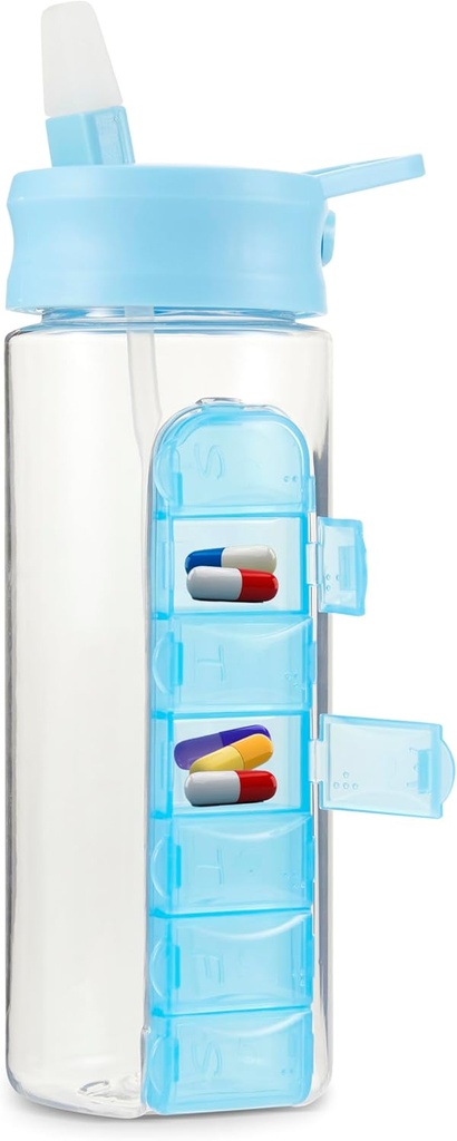 MARS WELNESS 24 ουγγιά μπουκάλι νερό με Slideout Pill Box, Καθημερινή Organizer - 7 ημερών κάτοχος ιατρικής, Easy Slide Out Pill Container, Popup Straw για την ενυδάτωση