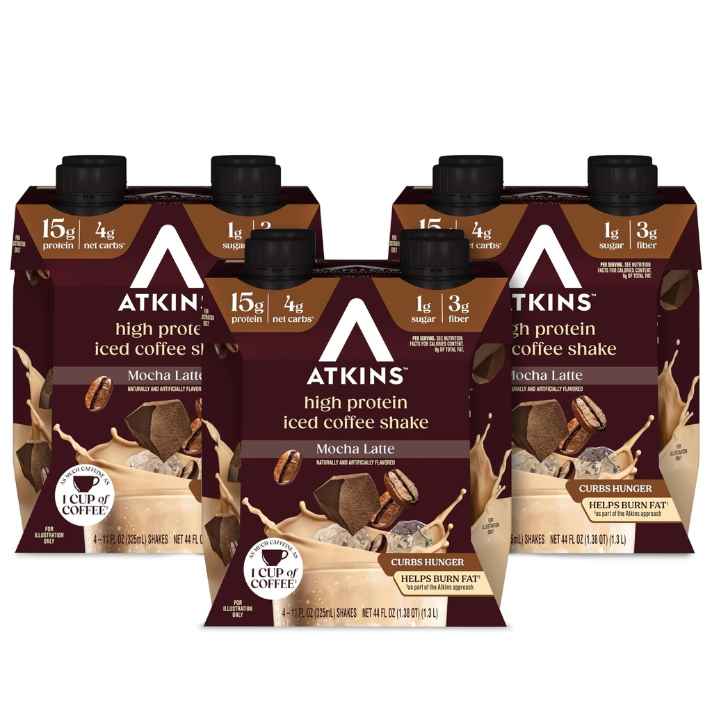 Atkins Mocha Latte Παγωμένη πρωτεΐνη καφέ αρωματισμένο Shake, υψηλής πρωτεΐνης, χαμηλής γλυκαιμικής, χαμηλής υδατανθράκων και χαμηλής ζάχαρης Shakes, Keto-Friendly, 12 συσκευασίας