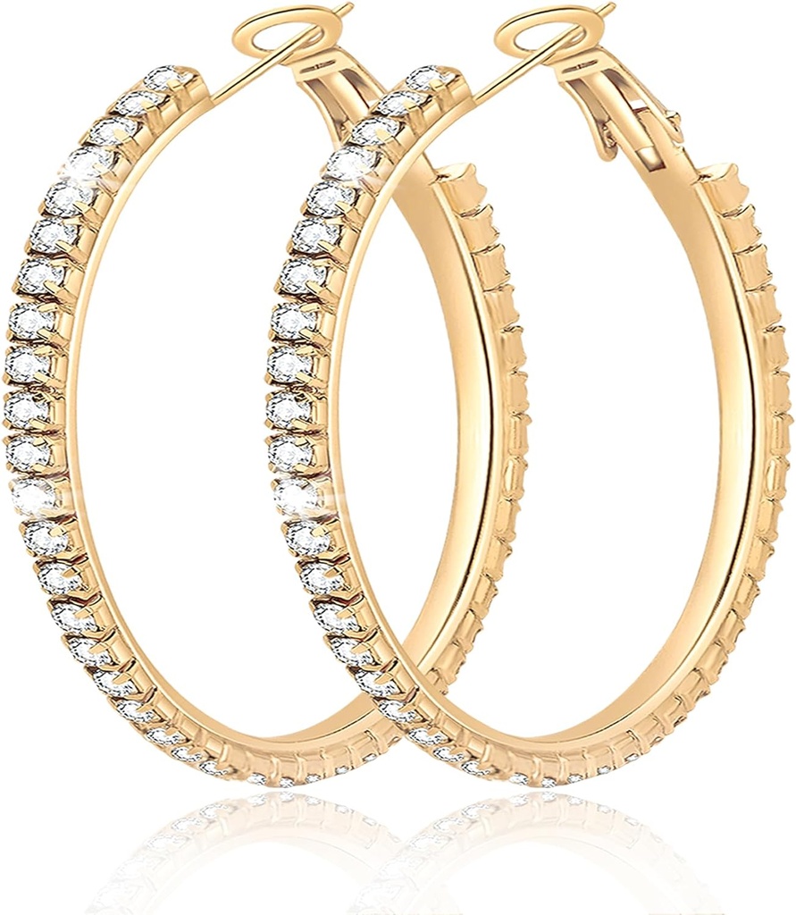 Big Large 925 Σκουλαρίκια Sterling Silver Hoop για τις γυναίκες Pave Crystal 14k Plated Gold Hoops Σκουλαρίκι για τις γυναίκες Thin Sparkly Cubic Zirconia Δήλωση Rinestone Κοσμήματα Μη Tarnish Υποαλλεργικό