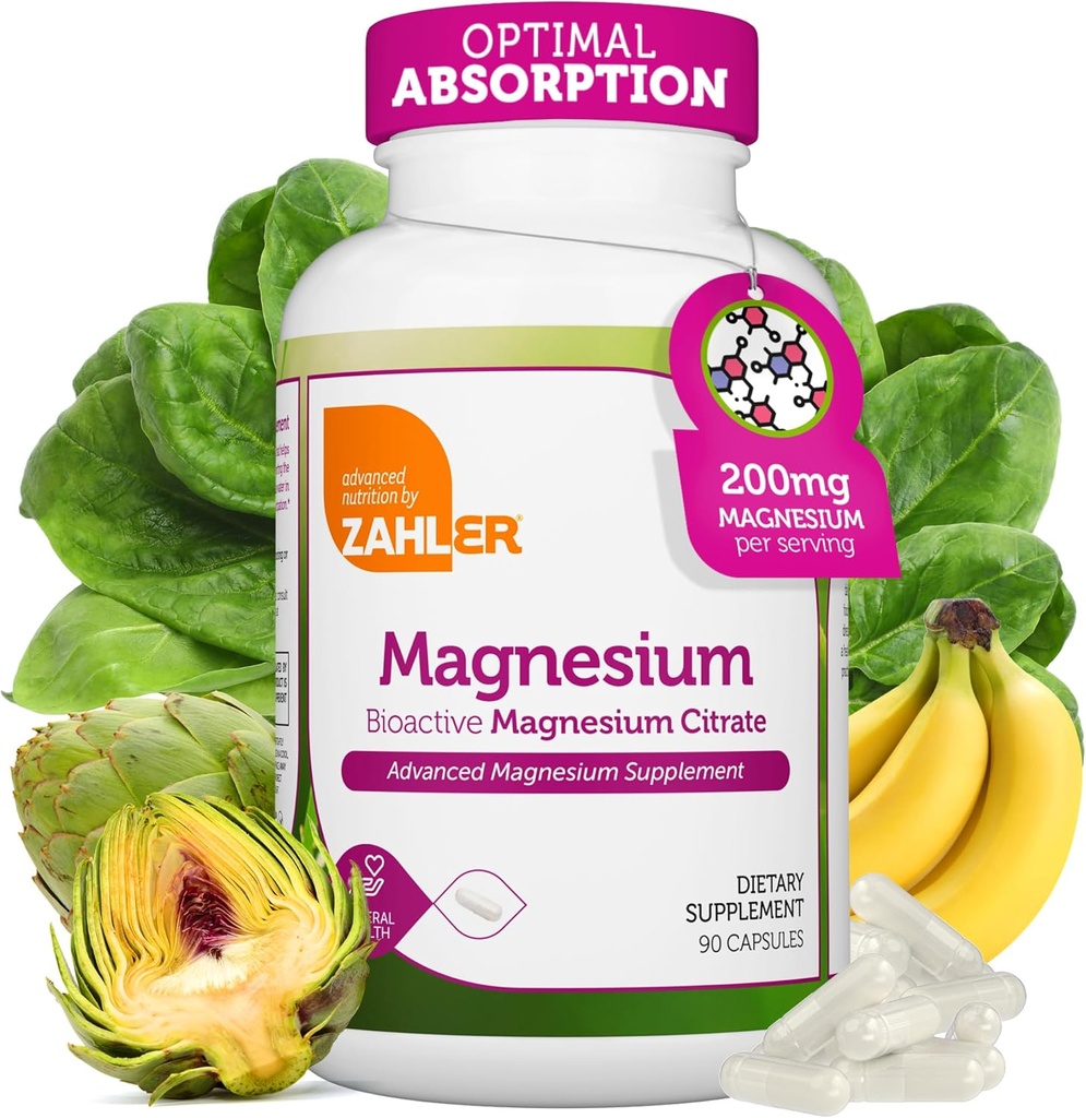 Zahler - Κάψουλες Συμπληρώματος Μαγνησίου 200 mg (90 Count) Certified Kosher Bioactive Magnesium Citrate for Max Absorption - Φυσικό Ορυκτό Μαγνησίου για άνδρες και γυναίκες - Best Magnesium Συμπληρώματα