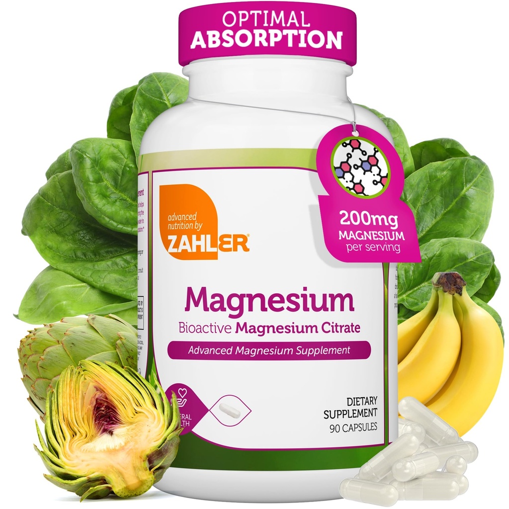 Zahler - Κάψουλες Συμπληρώματος Μαγνησίου 200 mg (90 Count) Certified Kosher Bioactive Magnesium Citrate for Max Absorption - Φυσικό Ορυκτό Μαγνησίου για άνδρες και γυναίκες - Best Magnesium Συμπληρώματα