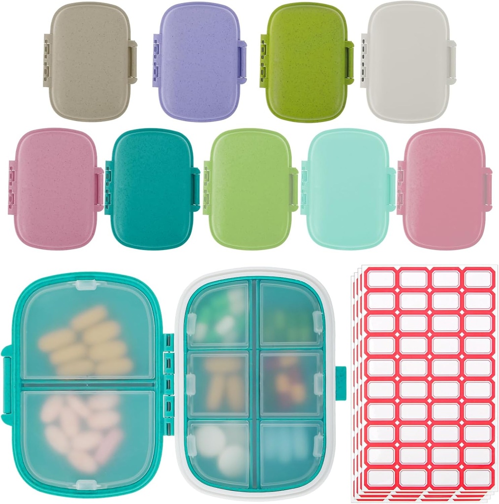 9 Pack Travel Pill Organizer 8 Compartments Portable Pill Case Small Pill Box for Pocket Purse Daily Pill Container Medicine Vitamin Holder Dispenser for Fish Oil Supplement Storage