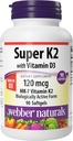 Webber Naturals Super Vitamin K2 MK-7 120 mcg with Vitamin D3, 90 Softgels, Supports Bones, Teeth, and Cardiovascular System