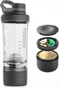 21oz μπουκάλι αναδευτήρα πρωτεΐνης με σκόνη αποθήκευσης εμπορευματοκιβωτίων-Shaker Κύπελλα για πρωτεΐνη Shakes-pre προπόνηση μπουκάλι-Mixer Cup-Gym Sport Μπουκάλι νερού - Κατασκευάζεται με Tritan BPA Δωρεάν, με Wire Whisk Μπάλες (Μαύρο)