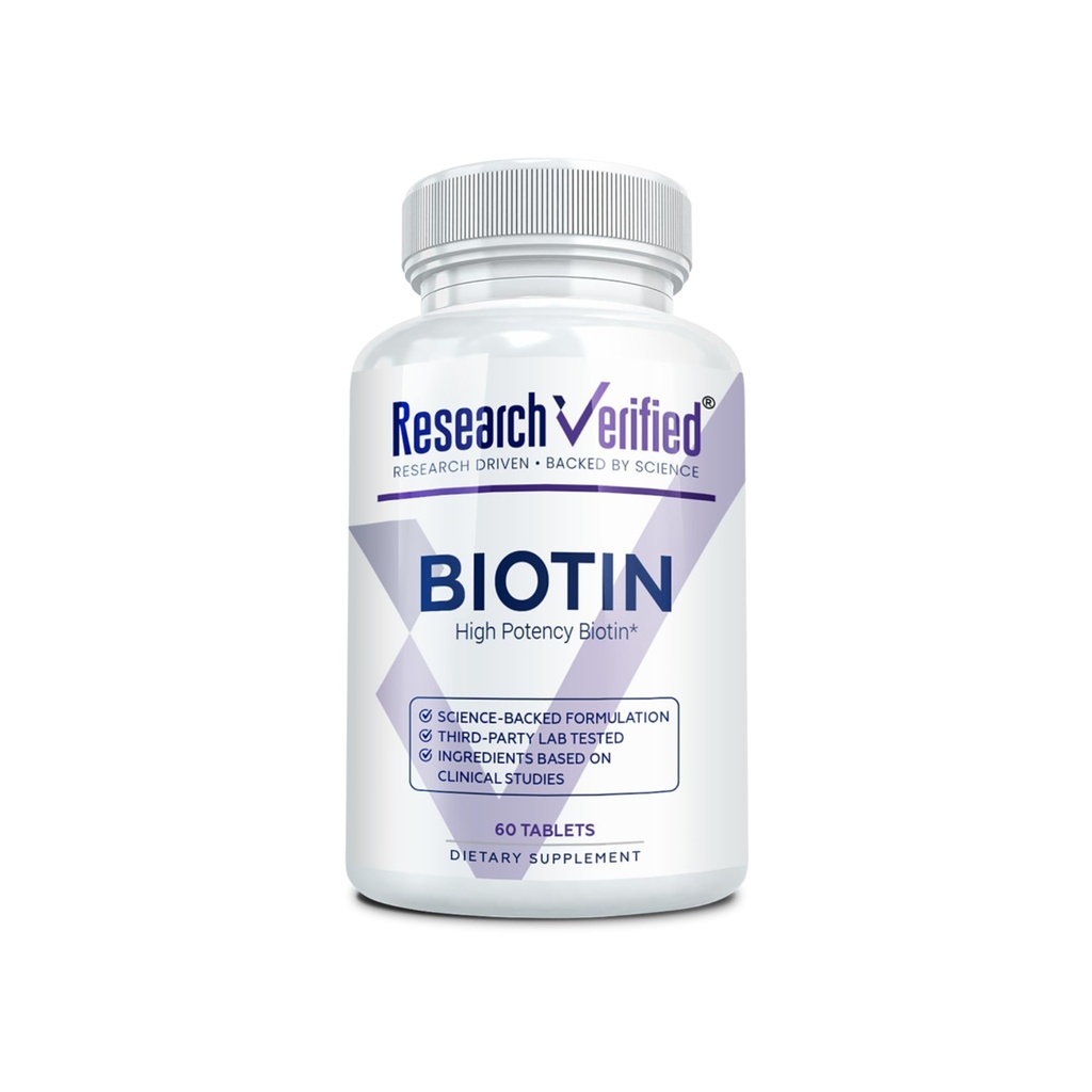 Research Verified Biotin – Pure Extra Strength Biotin 10000mcg – Hair Skin and Nails Vitamin – Third-Party Tested, Made in USA – 60 Vegan Tablets