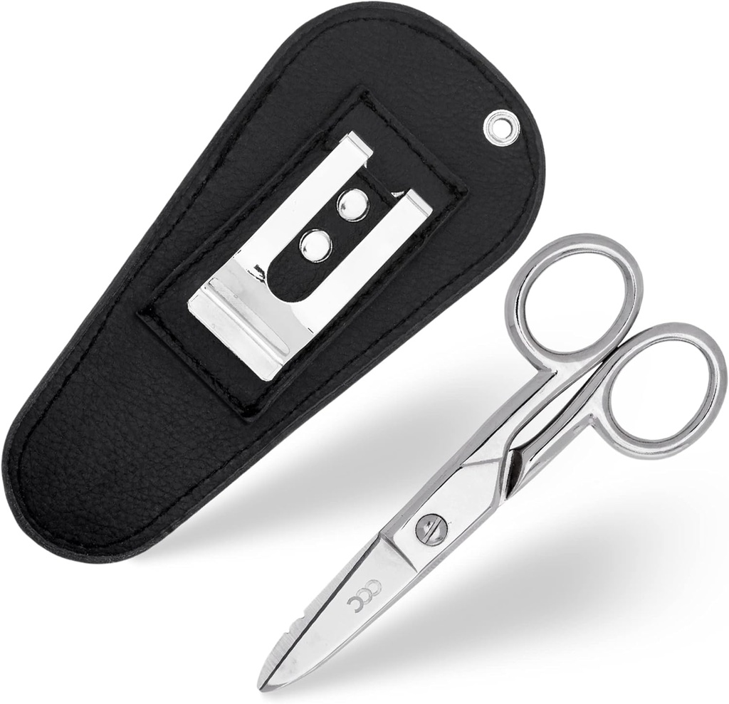 Ηλεκτρικό ψαλίδι πολλαπλών χρήσεων με δερμάτινη θήκη μεταφοράς - βαρέων καθηκόντων Ανοξείδωτο ηλεκτρικό ψαλίδι με αυλακώσεις, αρχείο & scraper - Snips μας είναι για χρήση δεξιά και αριστερά χέρι – μαύρο