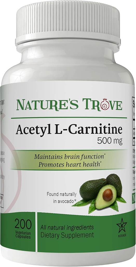 Nature's Trove Acetyl L-Carnitine (ALCAR) 500 mg 200 Vegetarian Capsules