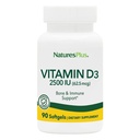 NaturesPlus Vitamin D3 (Χολκαλσιφερόλη) - 2500 eu, 90 Softgels - Υγεία των οστών, υγεία της καρδιάς & ανοσοποιητικό σύστημα συμπλήρωμα υποστήριξης, Βιοδιαθέσιμη ενεργό μορφή - Χωρίς γλουτένη - 90 εξυπηρετήσεις
