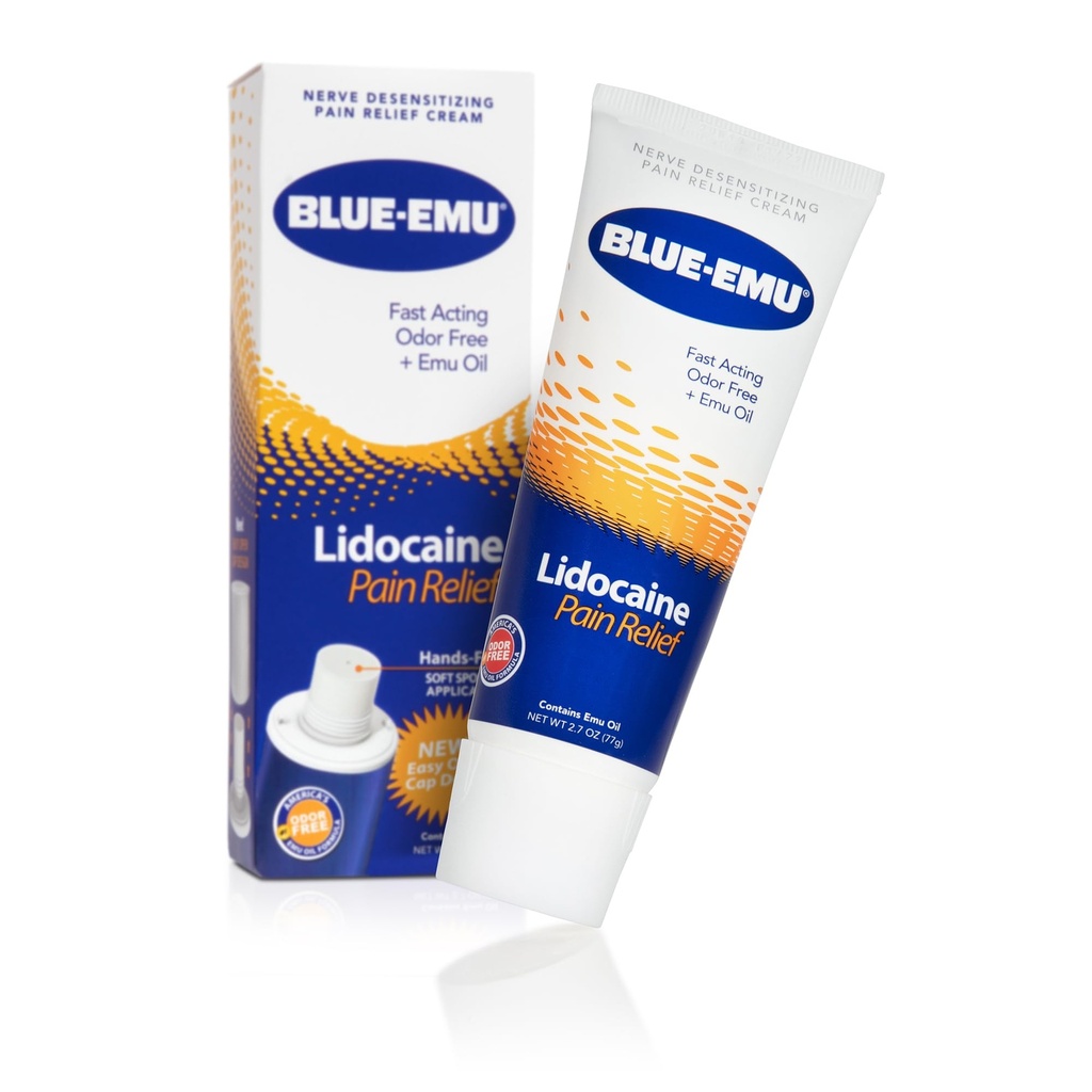 BLUE-EMU Lidocaine κρέμα ανακούφισης του πόνου για γρήγορη, Numbing ανακούφιση, 2.7 Oz, 1 συσκευασία