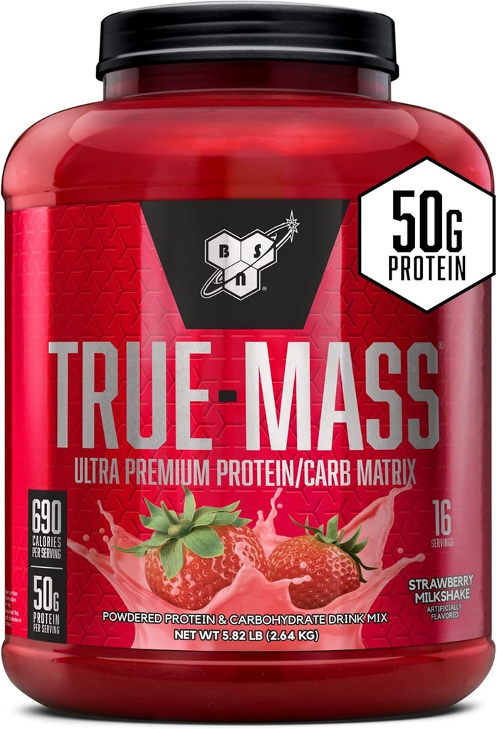 BSN TRUE-MASS Βάρος Κερδιστής, μυϊκή μάζα Κερδίζοντας πρωτεΐνη σκόνη, φράουλα Milkshake, 5,82 Λίρες