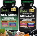 Sea Moss Shilajit Combo Bundle Capsule, Black Seed Oil, Ashwagandha, Rhodiola Rosea, Burdock, Turmeric, Ginger, VitC, VitD3, Όλα σε ένα συμπλήρωμα, 240 κάψουλες, Hanal, Vegan, USDA Organic