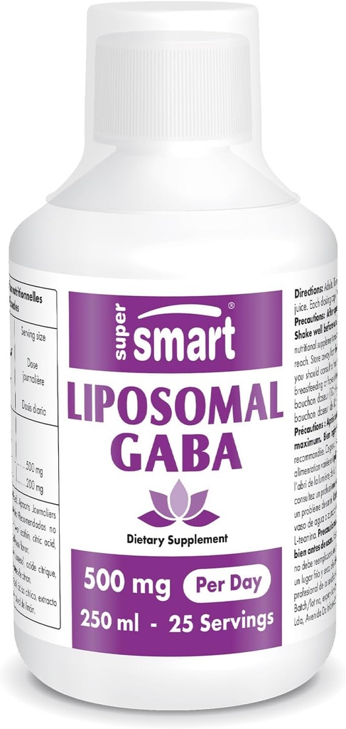 Supersmart - Liposomal GABA 500mg ανά ημέρα (Highly Bioδιαθέσιμο) - με Υγρό L-Θεανίνη & Υγρό Γάμμα Αμινοβουτυρικό Οξύ (GABA) - Φυσικό άρωμα λεμονιού 