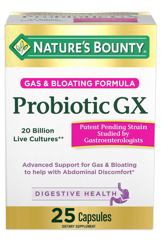 Προβιοτικό GX Nature's Bounty, Βοηθά με Περιστασιακό Αέριο και Αίμα, Συμπλήρωμα Διατροφής, Πειθαρχική Υγεία, 25 Κάψουλες