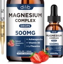 Triple Magnesium Complex Supplement-Magnesium Glycinate, Citrate, Malate Liquid Drops 500mg with Ashwagandha, L-Theanine, Vitamin B6 for Stress Relief, Sleep, Muscle Support-Strawberry Flavor