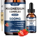 Triple Magnesium Complex Supplement-Magnesium Glycinate, Citrate, Mayate Liquid Drops 500mg με Ashwagandha, L-Θεανίνη, Βιταμίνη B6 για την ανακούφιση από το στρες, τον ύπνο, την μυϊκή υποστήριξη-Strawberry Flavor