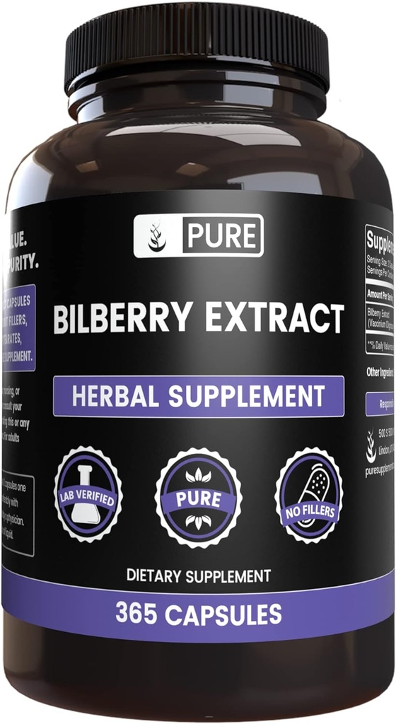Αμιγώς πρωτότυπα συστατικά εκχύλισμα Bilberry (365 κάψουλες) Όχι Μαγνήσιο ή πληρωτικά ρυζιού, πάντα καθαρό, εργαστήριο Επαληθευμένο