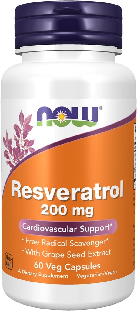 Τώρα τρόφιμα Resveratrol 200 mg με εκχύλισμα σπόρων σταφυλιών - 60 κάψουλες Veg