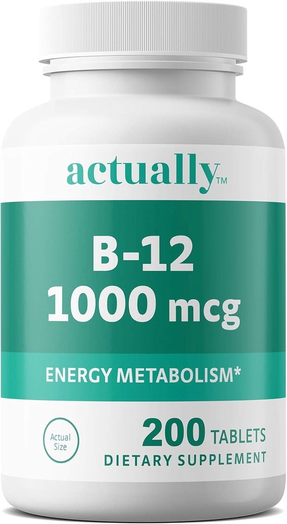 Στην πραγματικότητα βιταμίνη B12 1000mcg Δισκία 200ct Ενέργεια Μεταβολισμός για ενήλικες, 200Day Supply, 200 Count