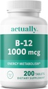Στην πραγματικότητα βιταμίνη B12 1000mcg Δισκία 200ct Ενέργεια Μεταβολισμός για ενήλικες, 200Day Supply, 200 Count