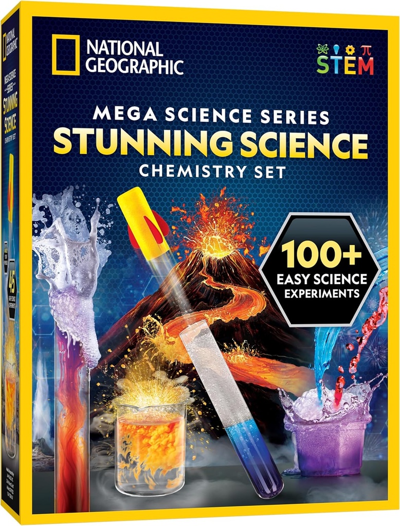 National Geographic Stunning Chemistry Set - Mega Science Kit with 45 Easy Experiments- Make a Volcano and Launch a Rocket, STEM Projects for Kids Ηλικίες 8-12, Science Toys ( Αποκλειστικά)