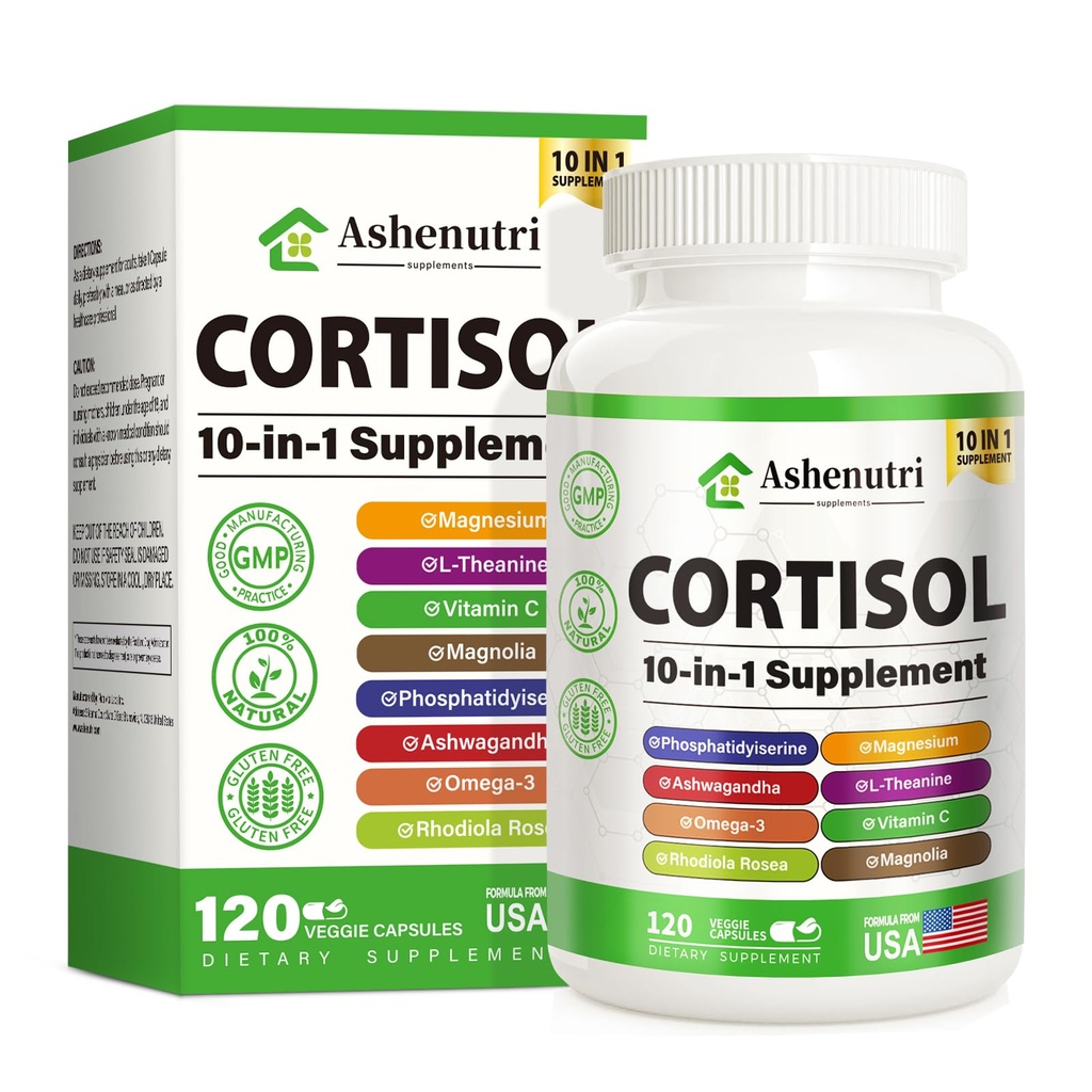 10-σε-1 Cortisol συμπλήρωμα με μαγνήσιο, Ashwagandha, Rhodiola Rosea, L Theanine, Hormone Ισορροπία για τις γυναίκες 120 Vegan Κάψουλες