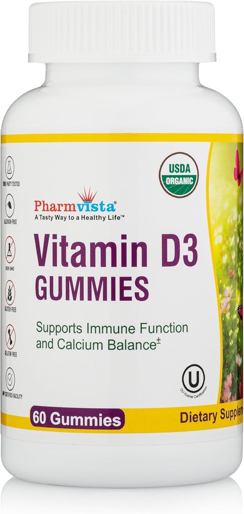 Βιταμίνη D3 Gummies-Tasty Gelatin-free Gluten-free Τρόπος για να πάρετε την ηλιόλουστη βιταμίνη σας (60 Count Cherry Flavor)