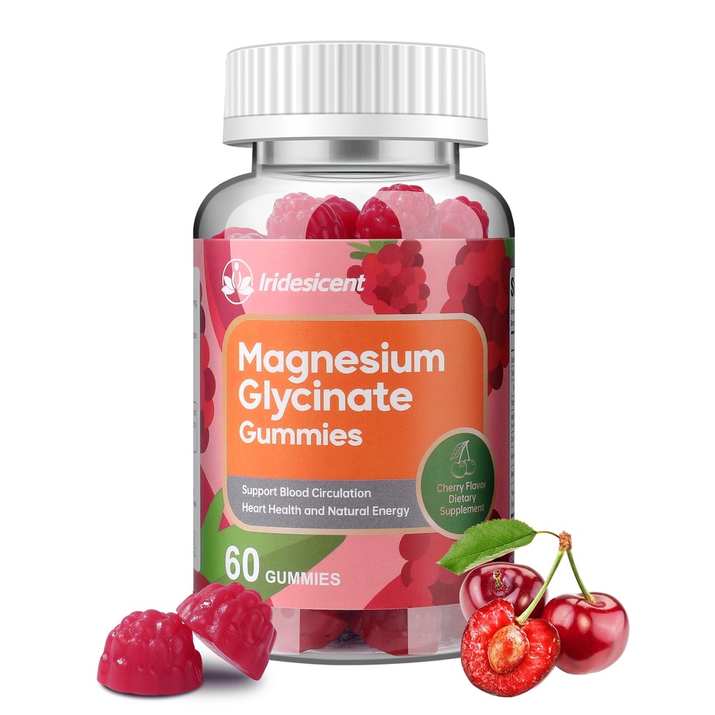 Μαγνήσιο Γλυκινικό Gummies 400mg, Συμπλήρωμα μαγνησίου χωρίς ζάχαρη w/Ashwagandha, Ψευδάργυρος, Vegan Magnesium Γλυκινικό συμπλήρωμα για ενήλικες - 60 Cherry Gummies