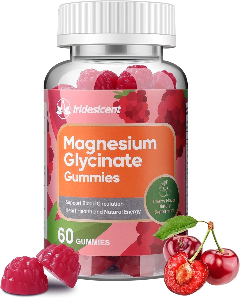 Μαγνήσιο Γλυκινικό Gummies 400mg, Συμπλήρωμα μαγνησίου χωρίς ζάχαρη w/Ashwagandha, Ψευδάργυρος, Vegan Magnesium Γλυκινικό συμπλήρωμα για ενήλικες - 60 Cherry Gummies