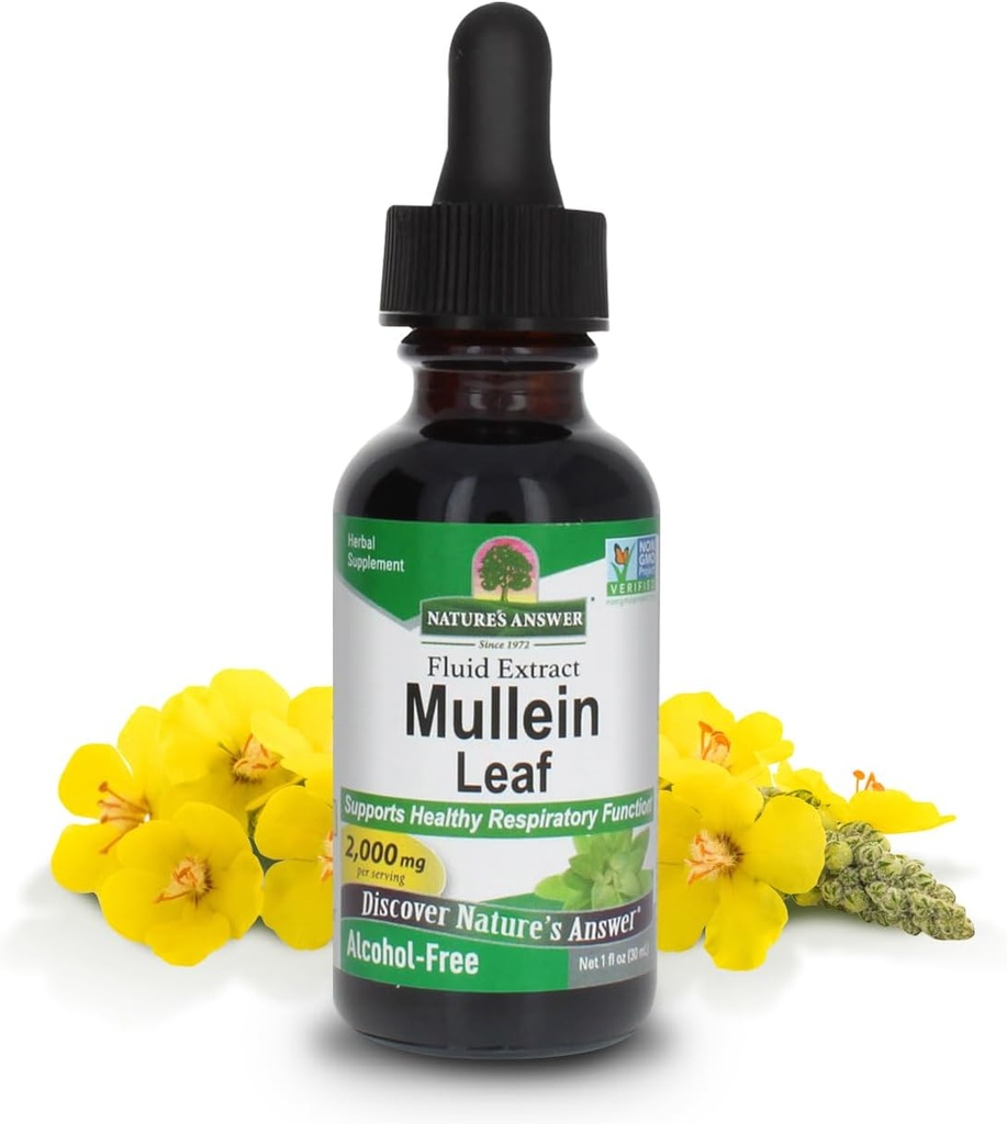 Nature's Reply Mullein Herb - Mullein Leaf Extract for Lungs - Χωρίς αλκοόλ, μη ΓΤΟ, Κατασκευασμένο στις ΗΠΑ - Υποστηρίζει την αναπνευστική λειτουργία & προωθεί υγιείς πνεύμονες - Mullein Leaf 1 Ounce Extract
