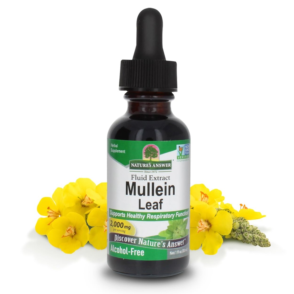 Nature's Reply Mullein Herb - Mullein Leaf Extract for Lungs - Χωρίς αλκοόλ, μη ΓΤΟ, Κατασκευασμένο στις ΗΠΑ - Υποστηρίζει την αναπνευστική λειτουργία & προωθεί υγιείς πνεύμονες - Mullein Leaf 1 Ounce Extract