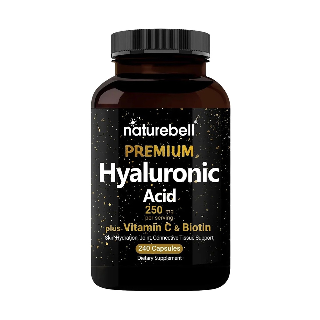 NatureBell Hyaluronic Acid 250mg - 240 Capsules - 250mg Hyaluronic Acid, 5000mcg Biotin & 25 mg Vitamin C - Supports Skin, Hair, Bone, Eye & Joint Health*