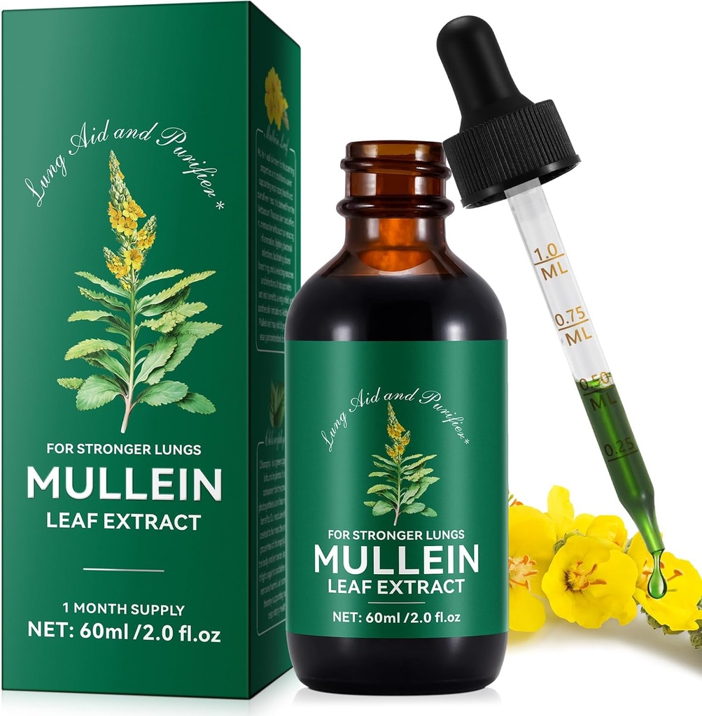 Mullein Drops for Lungs, Mullein Leaf Tincture Drops 