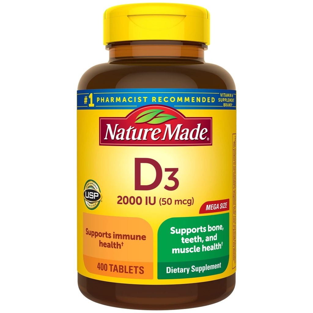 Nature Made Vitamin D3 2000 IU (50 mcg), Vitamin D συμπλήρωμα για οστά, δόντια, μύες και ανοσοποιητική υποστήριξη υγείας, 400 δισκία, 400 Ημέρα προσφοράς