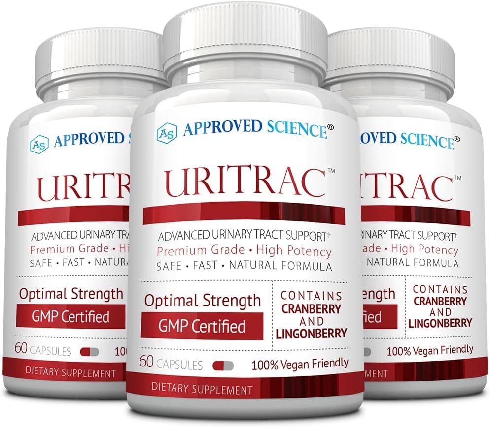 Εγκεκριμένα Science® UritracTM - Υποστήριξη UTI - Cranberry, D-Mannose, Lingonberry - Vegan Friendly - 60 κάψουλες ανά φιάλη - Συσκευασία των 3