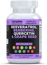Συμπλήρωμα ρεσβερατρόλης με Quercetin, Berberine, εκχύλισμα σπόρων σταφυλιών & μείγμα πολυφαινόλης για την υγεία του δέρματος, ανοσοποιητική υποστήριξη & αντιοξειδωτική ενίσχυση