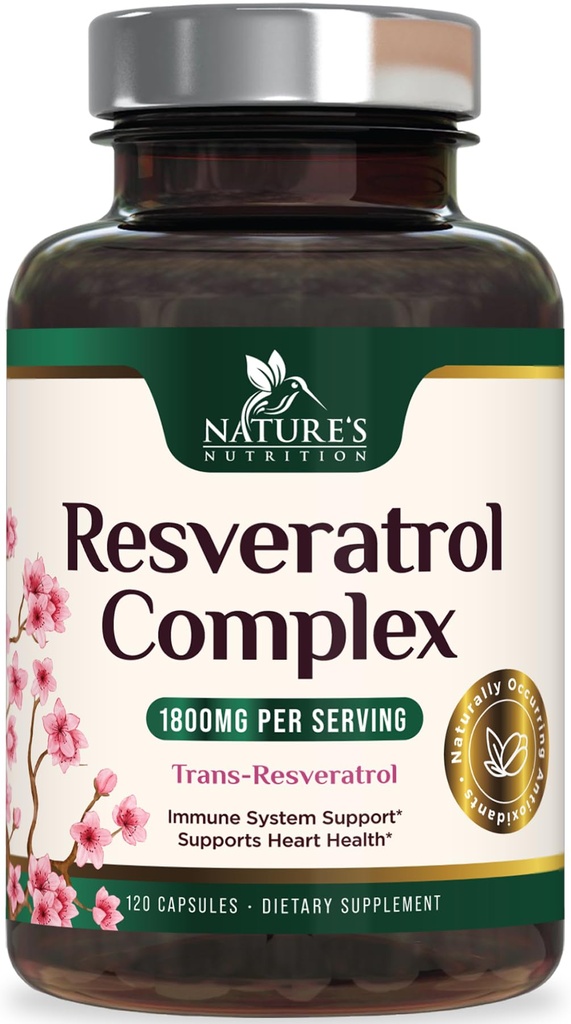 Συμπλήρωμα ρεσβερατρόλης 1800mg - Επιπλέον δύναμη Αντιοξειδωτικά για υγιή γήρανση & ανοσοποιητική υποστήριξη - Καρδιά Υγεία & Κυτταρική Ενέργεια Υποστήριξη - Μη ΓΤΟ, Βιοδιαθέσιμη Trans-Reεσβερατρόλη - 120 κάψουλες Vegan
