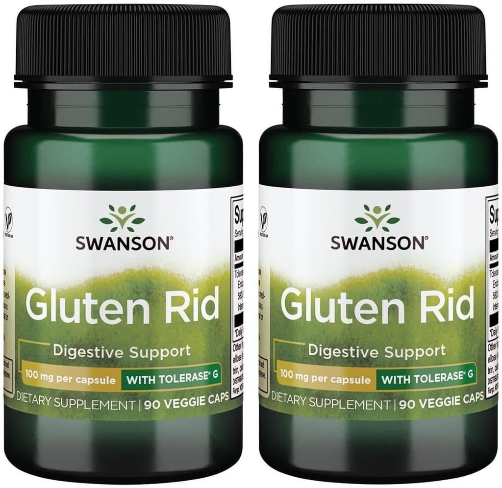 Σουάνσον Γλουτένη Rid με Tolerase G 100 mg 90 Veg Caps (2 Συσκευασία)