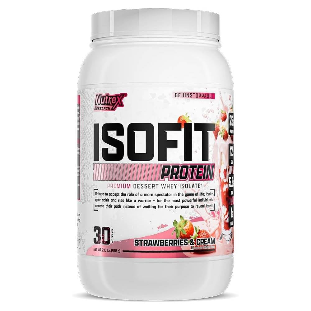 Nutrex Research IsoFit Whey Protein Powder Στιγμιαίος 100% Whey Protein Isolate (30 Servings (Pack of 1), Φράουλες & Κρέμα)