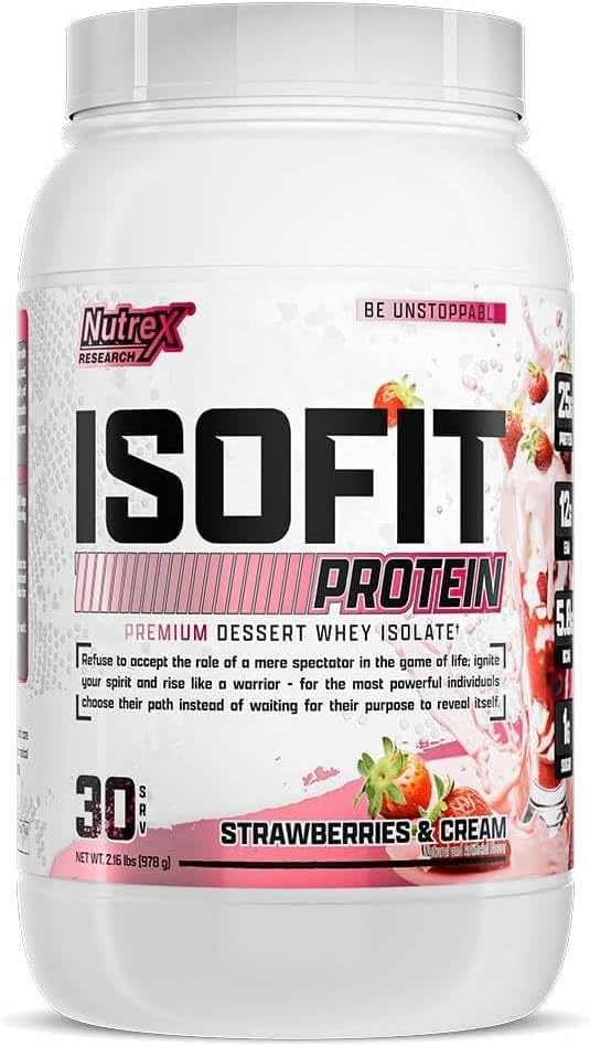 Nutrex Research IsoFit Whey Protein Powder Στιγμιαίος 100% Whey Protein Isolate (30 Servings (Pack of 1), Φράουλες & Κρέμα)