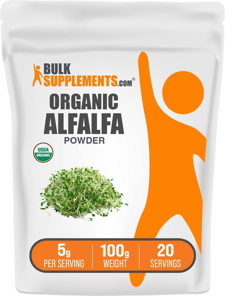 BulkSupplements.com Βιολογικά Alfalfa Grass σκόνη - συμπλήρωμα Alfalfa, Πράσινο Superfood σκόνη - Vegan & Gluten Free, 5g ανά υπηρεσία, 100g (3.5 oz) (πακέτο του 1)