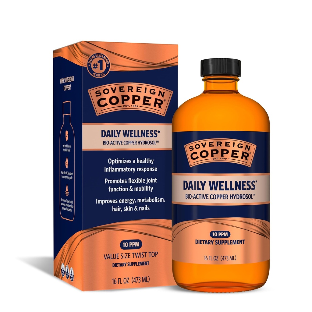 Κυρίαρχη Bio-Active Copper Hydrosol - Bioδιαθέσιμο συμπλήρωμα κολλοειδές χαλκού για ενήλικες και παιδιά με ασημί Hydrosol για ανοσοποιητική υποστήριξη, μαλλιά, δέρμα, και νύχια - 16 fl oz (473mL)