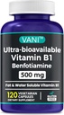 2 σε 1 Ενισχυμένη Φόρμουλα: Βιταμίνη Β1 με Benfotiamine 500mg, Fat Soluable Συμπλήρωμα Βιταμίνης Β-1, 500 mg - 120 Κάψουλες (1)