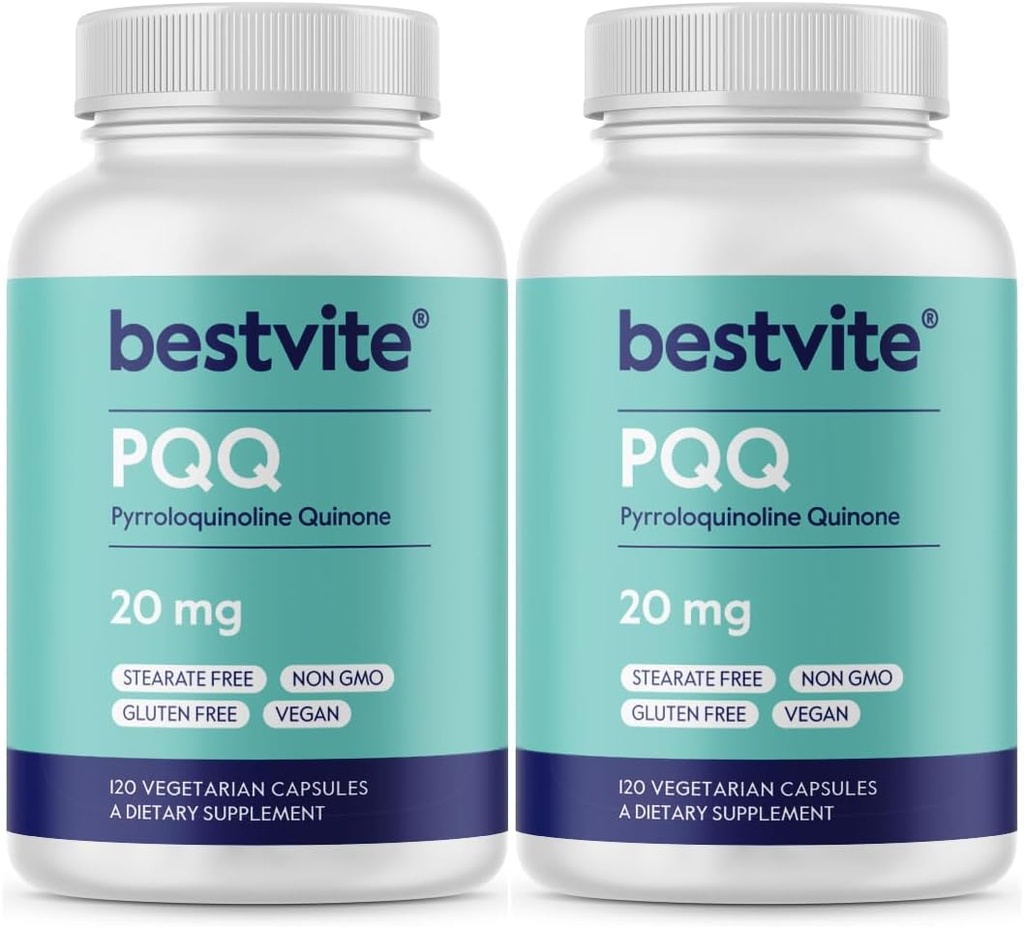 BESTVITE PQQ 20mg (Pyrroloquinoline Quinone) (240 Vegetarian Capsules) (120 x 2) - No Stearates - Vegan - Non GMO - Gluten Free