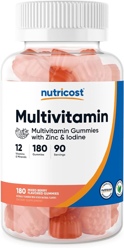 Nutricost Πολυβιταμίνη Gummies, 180 Gummies (Mixed Berry Flavored) - 90 Serv, Χωρίς γλουτένη, μη ΓΤΟ και χορτοφάγους Φιλικούς