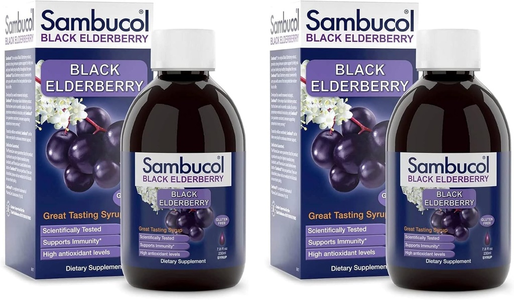 Sambucol Black Elderberry Syrup - Sambucus Elderberry Syrup, Black Elderberry Liquid, Immune Support, High Antioxidants, Gluten Free - Original Formula, 7.8 Fl Oz (Pack of 2)