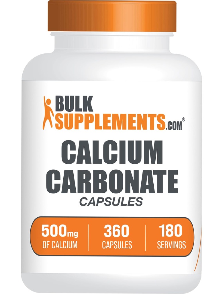 BulkSupplements.com Κάψουλες Ανθρακικού ασβεστίου - Συμπλήρωμα Ανθρακικού ασβεστίου, Ανθρακικό ασβέστιο 500mg - Συμπλήρωμα ασβεστίου, Χωρίς γλουτένη, 2 κάψουλες ανά υπηρεσία, 360 κάψουλες (πακέτο του 1)
