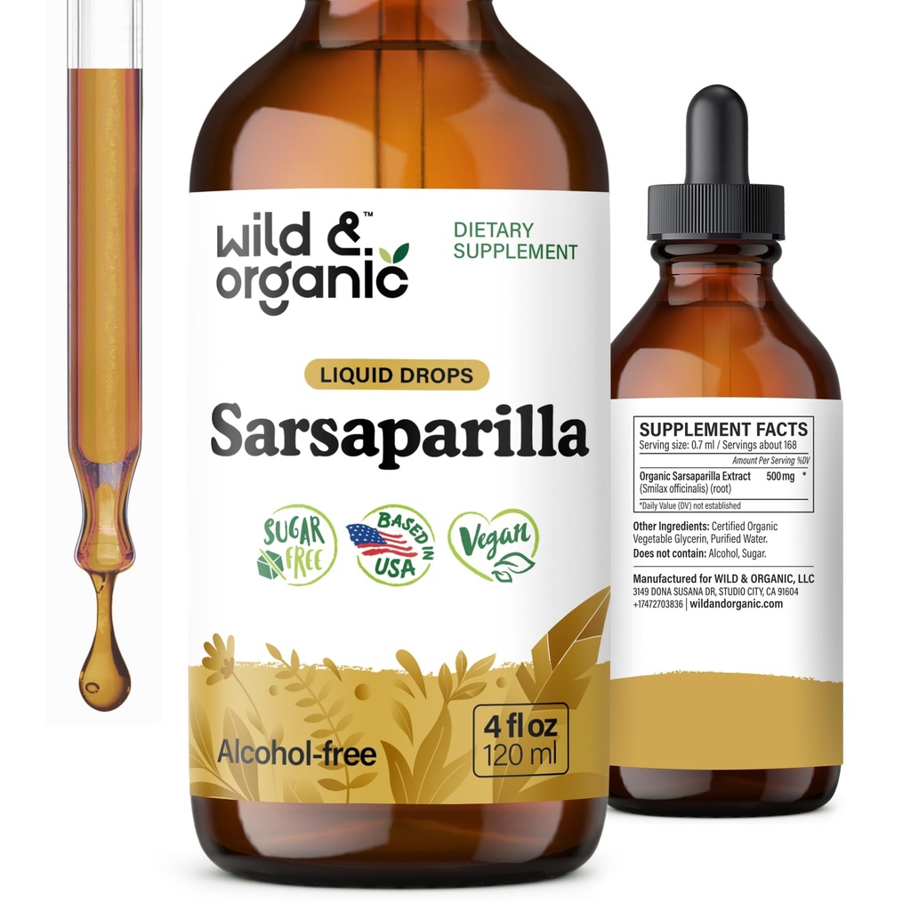 Άγρια & οργανική απόχρωση ρίζας Sarsaparilla - Συνολική υποστήριξη - συμπλήρωμα εκχυλίσματος Sarsaparilla - Vegan, Ζάχαρη & Αλκοόλ - 4 fl oz